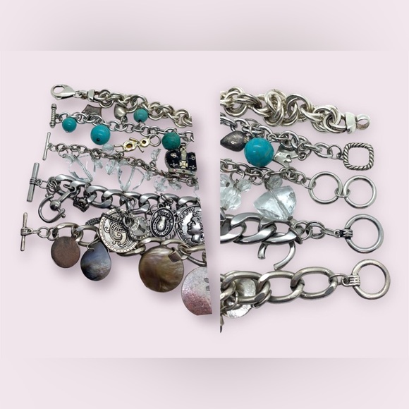 Retro Charm Bracelets Dangly Silver Jewelry Lot - Picture 9 of 11